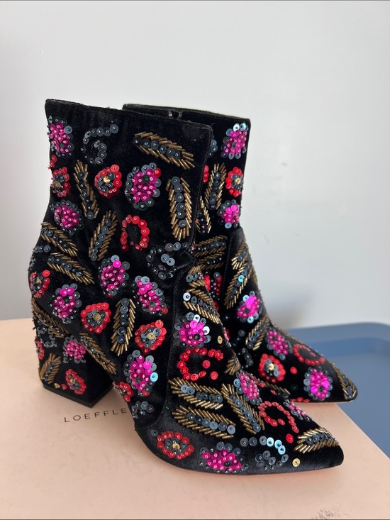 Loeffler Randall Shoes - Loeffler Randall isla black velvet multicolored sequins heeled pointed toe boots